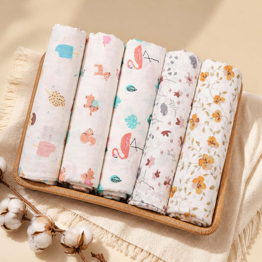 Mom's Home Organic Cotton Baby Muslin Cloth Swaddle | 0-12 Months (Pack of 5)