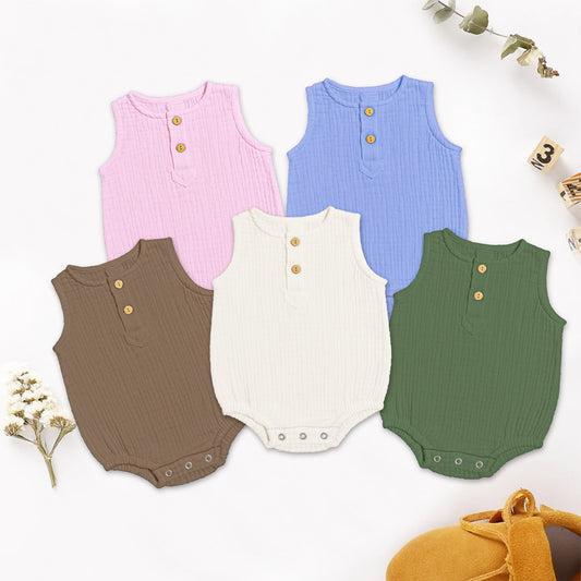 Organic Cotton Onesie For New Born Baby | White, Pink , Blue , Light Brown , Green | Pack of 5