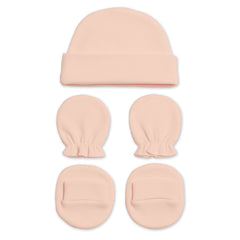 New Born Baby Cap Mitten Bootie Set | 0-3 Months | Pink, Peach | Pack of 2
