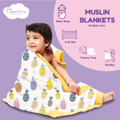 Baby Muslin 6 Layer Blanket cum Wash Towel- 100X100 CM - (0-3 Years) Pineapple