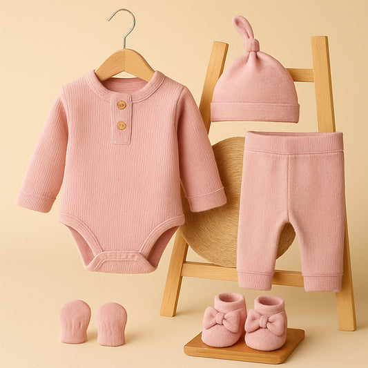 Baby Essential Gift Set | Baby Clothing Gift Combo | New Born Baby Clothing Set | Pack of 5 | Pearl Pink