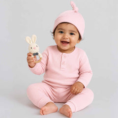 Ribbed Organic Cotton Co-ord Set With Cap & Toy Baby Gift Hamper | Soft & Breathable Baby Outfit | Baby Dress | Pack of 4