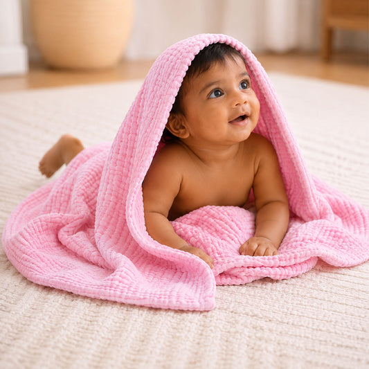 Baby Super Soft Absorbent Muslin 6 Layer wash Towel-100X100 CM-(0-3 Years)- Pink