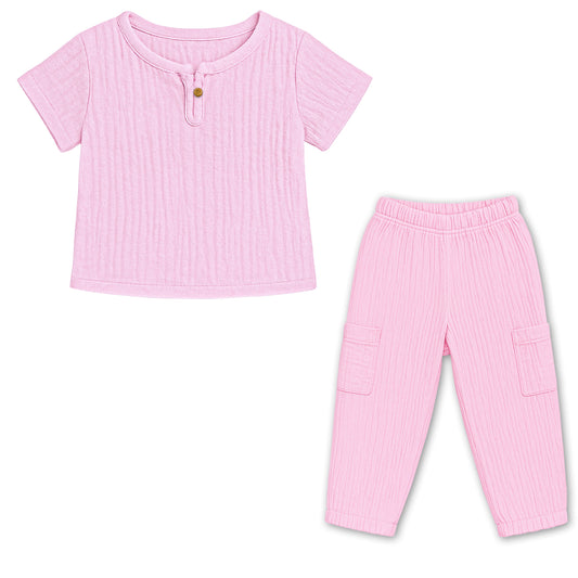 T-Shirt & Pant Co-ord Set for Girls | Elegant & Comfortable Summer Wear | Organic Cotton Clothing Set | Pink | Pack of 1