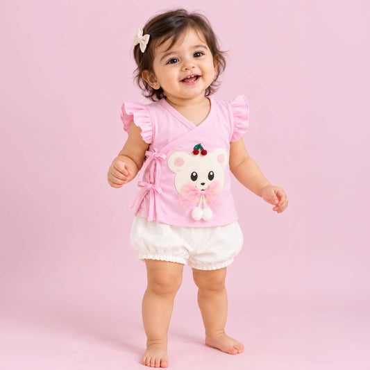 Kids Organic Cotton Front Open Kimono | Pink
