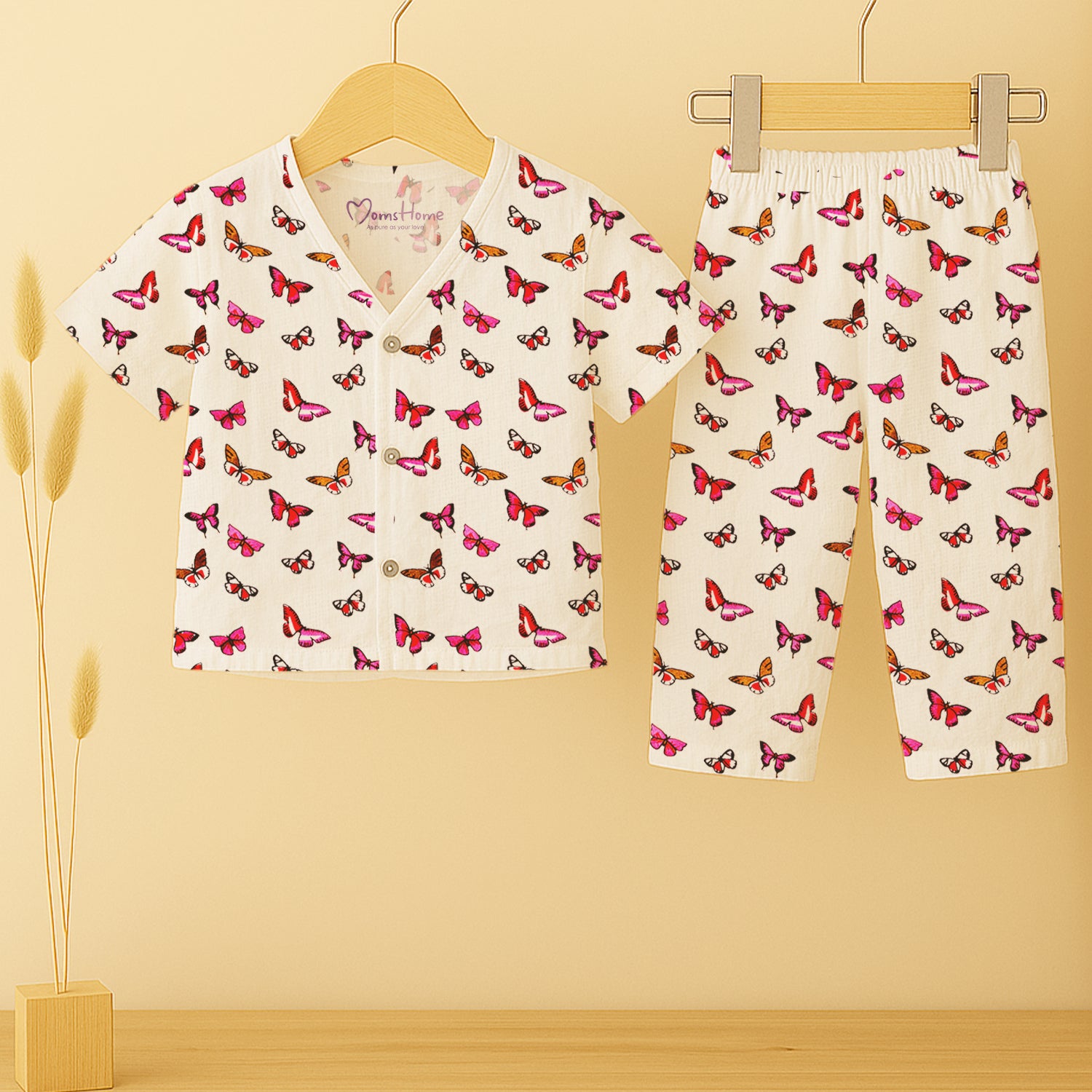Organic Cotton Muslin Jhabla and Pant Set Muslin Clothing For Newborn Babies Half Sleeve Baby Jabla and Baby Pajama Co-Ord Set Butterfly Set