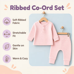 Ribbed Organic Cotton Co-ord Set For Newborn, Infant & Toddler Baby | Soft & Breathable Baby Outfit | Baby Dress | 0-3 Years