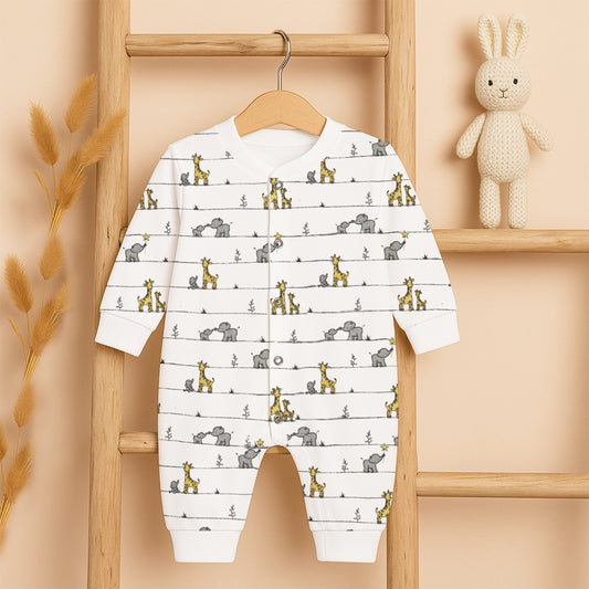 Organic Cotton New Born Baby Full Body Romper | New Born Baby Clothing | Jungle  | 9-12 Months | Pack of 1