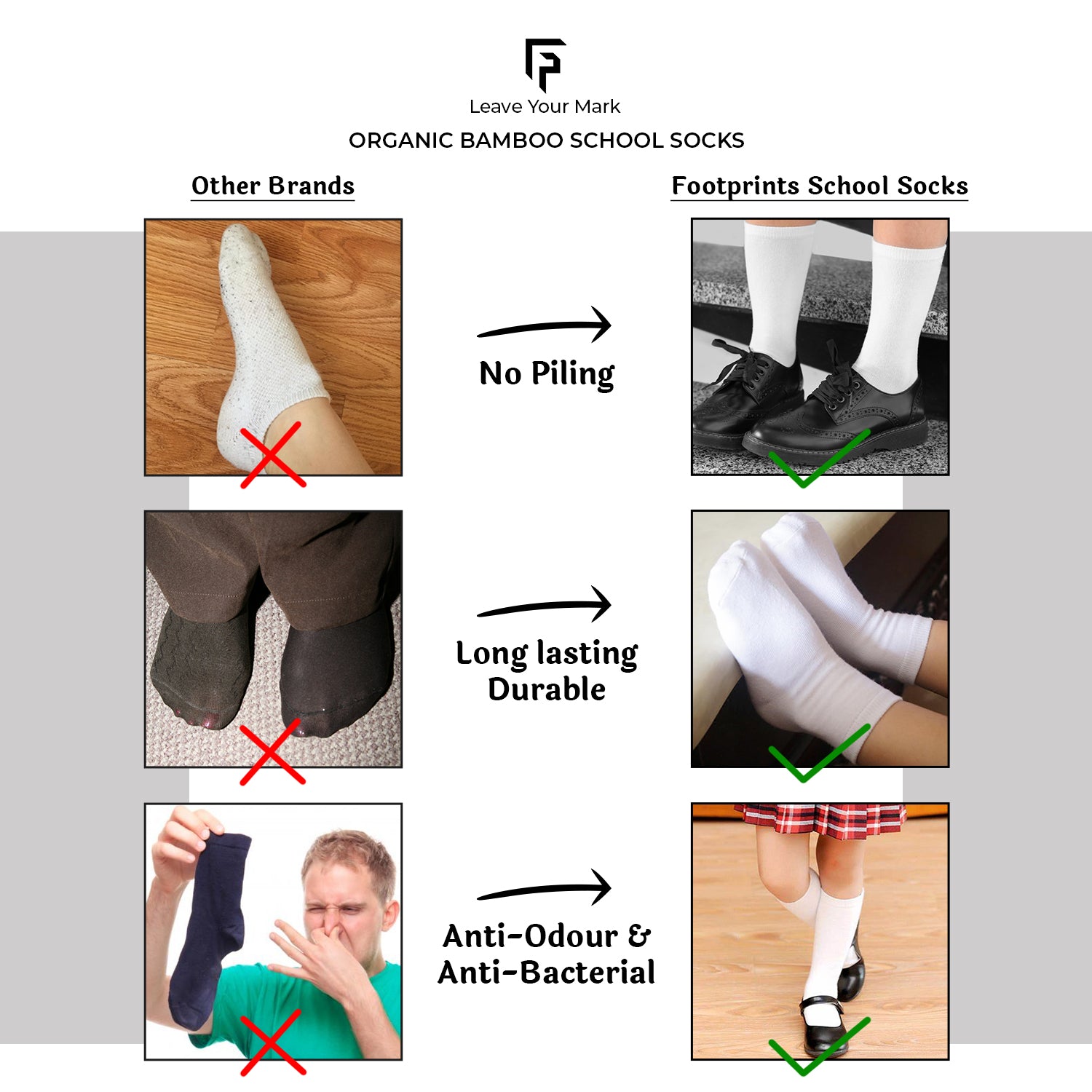 Kids Organic Cotton School Socks - Unisex - Calf length- Pack of 5 (Black and White)- Extra soft and Breathable