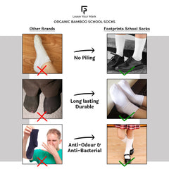 Kids Organic Cotton School Socks - Unisex - Calf length- Pack of 3 (Black and White)- Extra soft and Breathable