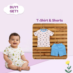 Organic Cotton T-Shirt & Short For Infants & Toddlers | Soft Breathable Comfortable Summer Outfit For Baby Boys & Girls | Buy 1 Get 1 Free