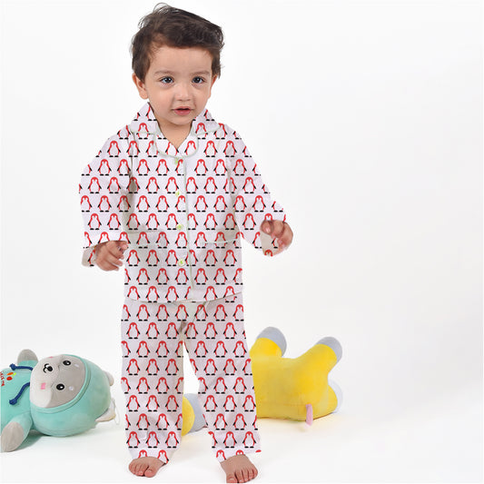 Organic Cotton Kids Night Suit | Full Sleeves Sleepwear | Penguins