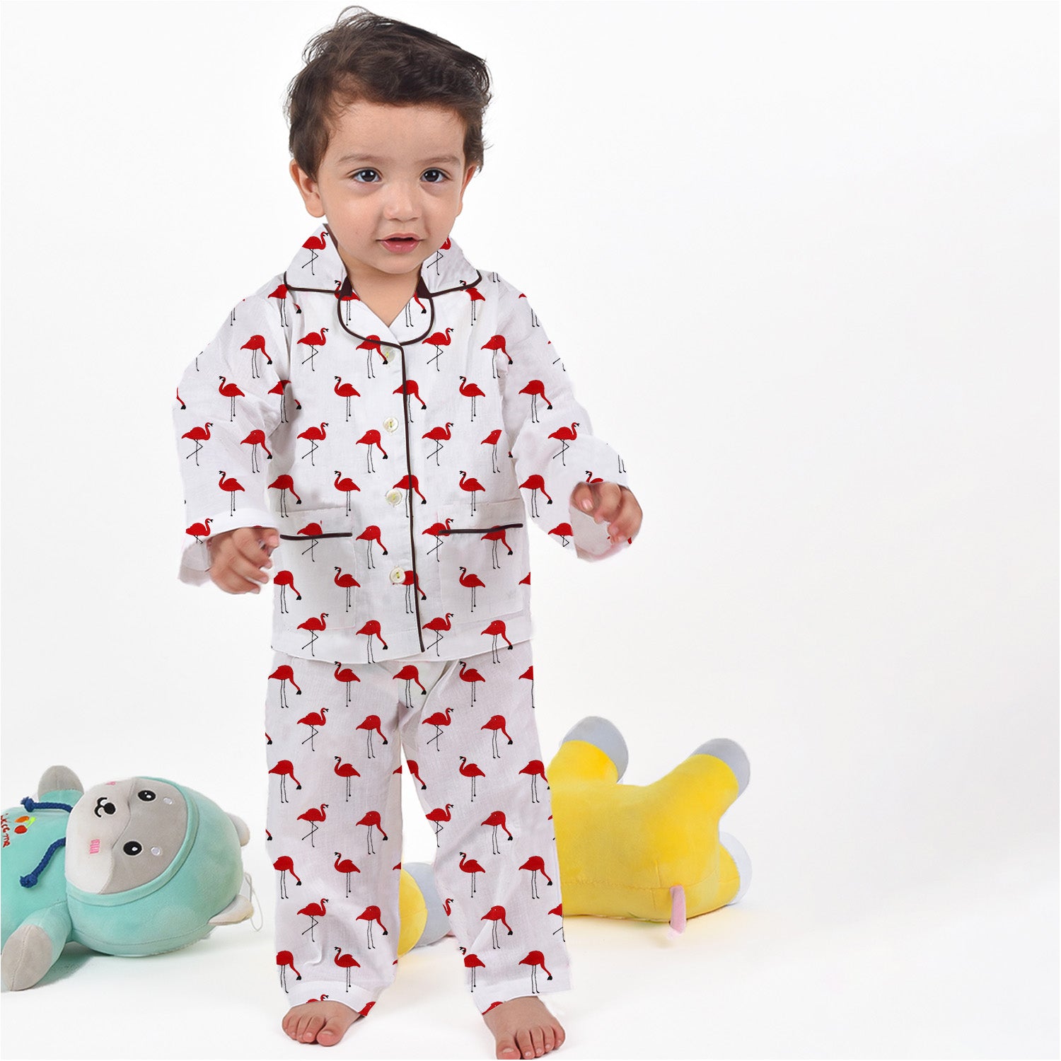 Organic Cotton Unisex Kids Pajama Set Combo Night Suit Sleepwear Red Flamingo
