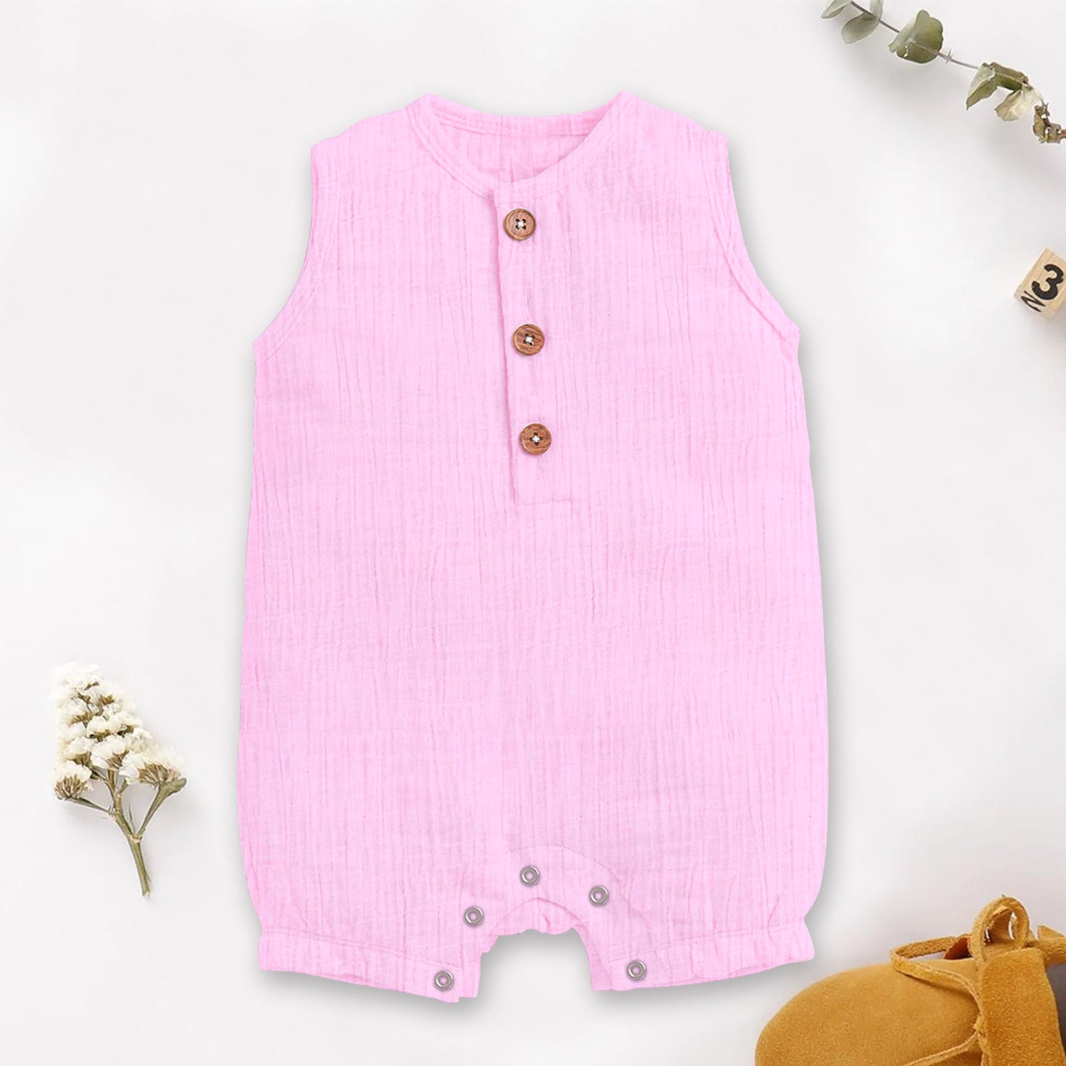 Baby Romper Sleeveless Romper For Girls Organic Cotton Super Soft Baby Sleepsuit Pink Pack of 6-12 Months