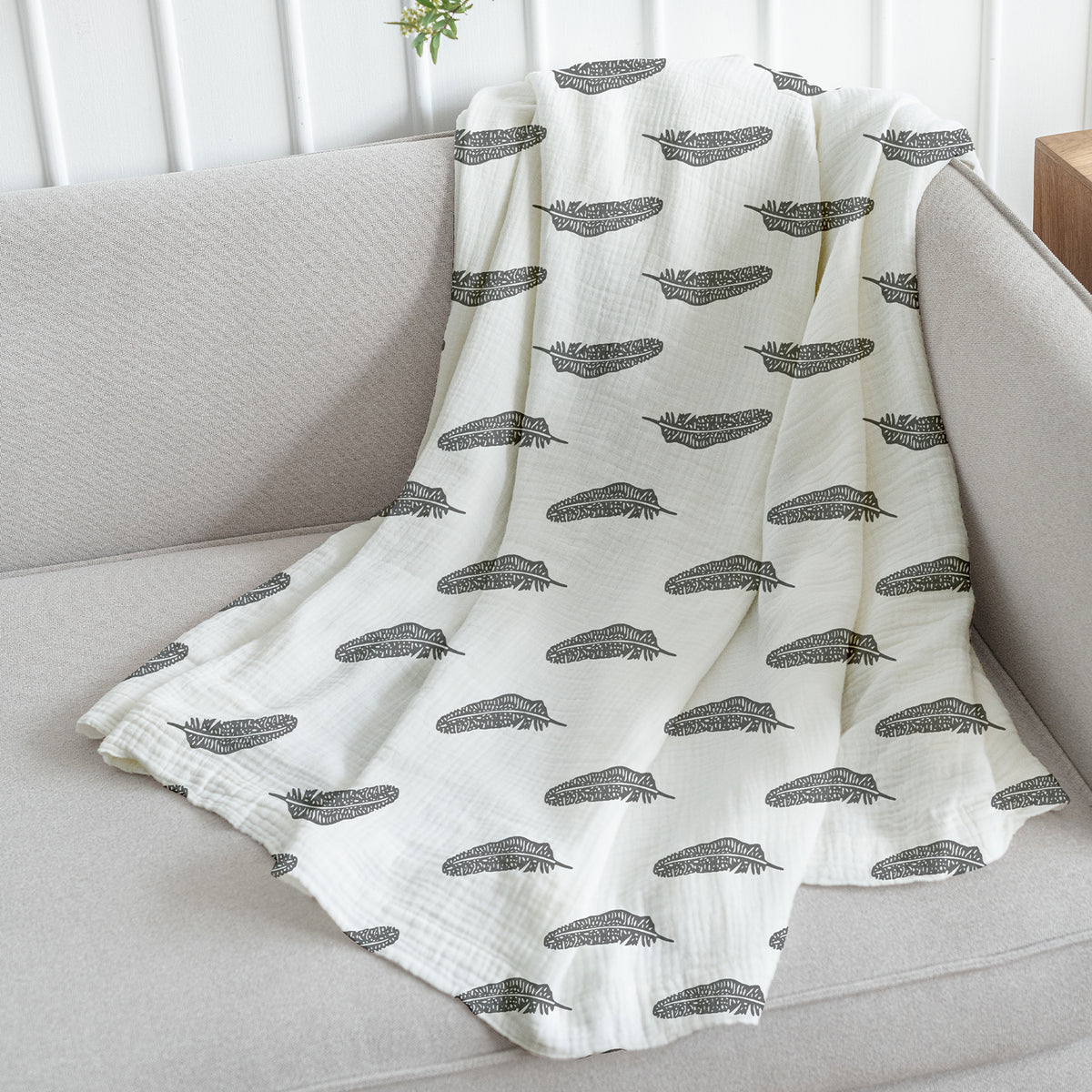 Baby Muslin Swaddle | 100x100 cm | Grey Leaf