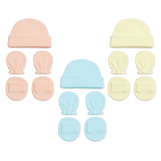 New Born Baby Cap Mitten Bootie Set | 0-3 Months | Mixed Color | Pack of 3
