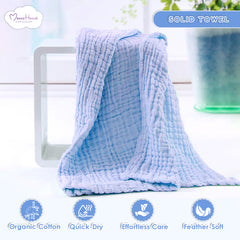 Baby Super Soft Absorbent Muslin 6 Layer wash Towel-100X100 CM-(0-3 Years)- Blue