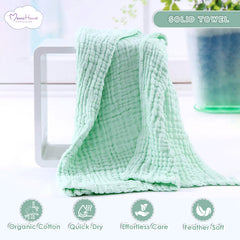 Baby Super Soft Absorbent Muslin 6 Layer wash Towel-100X100 CM-(0-3 Years)-Green