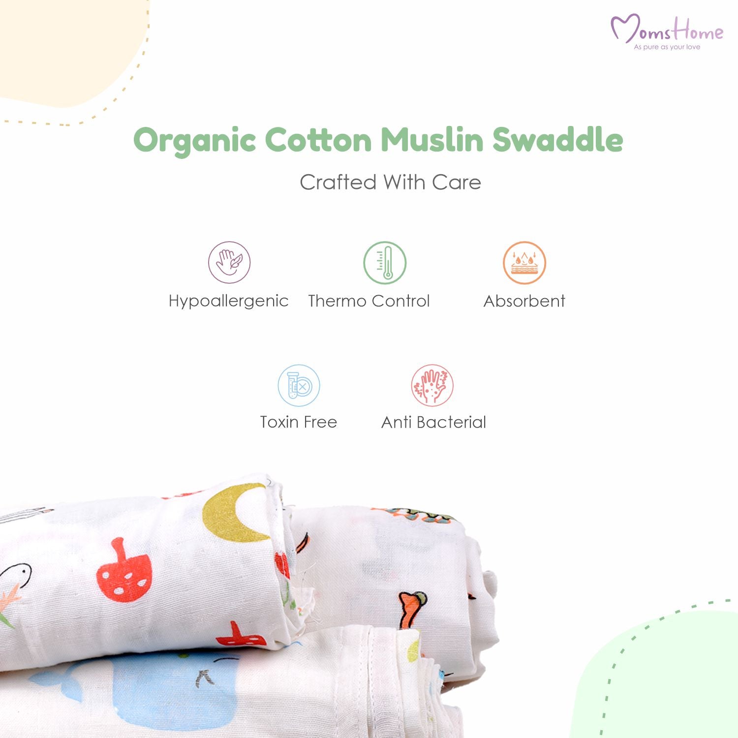Mom's Home Baby Swaddle Wrap Organic Muslin cotton 100x100 cm Pack of Jungle,Unicorn,Flamingo