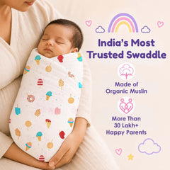 Baby Muslin Swaddle | 100x100 CM | Pack of 2 | Icecream, Animal