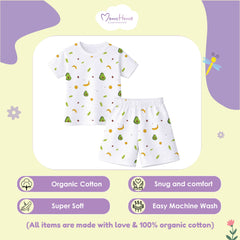 T-Shirt & Shorts Co-ord Set for Kids | Elegant & Comfortable Summer Wear | Organic Cotton Clothing Set | Avocado | Pack of 1