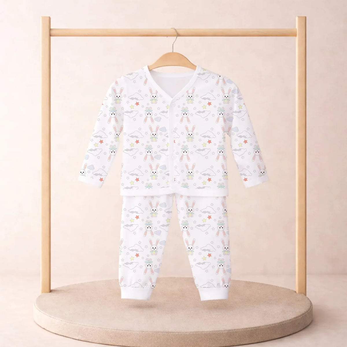 Organic Cotton Full Sleeve Baby Co-Ord Set | Soft Baby Shirt & Pant Set | Breathable Nightsuit / Sleepsuit for Infants & Toddlers | Bunny | Set of 1