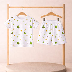 T-Shirt & Shorts Co-ord Set for Kids | Elegant & Comfortable Summer Wear | Organic Cotton Clothing Set | Avocado | Pack of 1