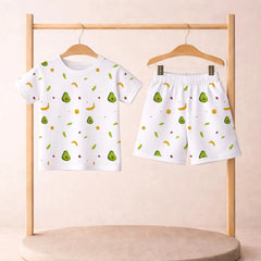 T-Shirt & Shorts Co-ord Set for Kids | Elegant & Comfortable Summer Wear | Organic Cotton Clothing Set | Avocado | Pack of 1
