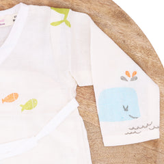 Organic Cotton Muslin Front Open Kimono Jhabla & Nappy For New Born Baby | New Born Baby Clothing | Lemon, Blue Whale | Pack of 4