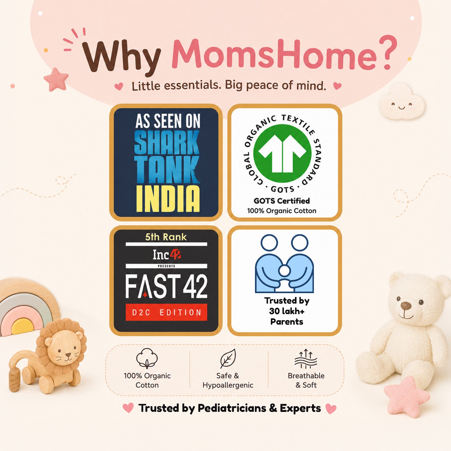 Why choose Mom's Home for newborn baby essentials – organic cotton, breathable baby clothing and brand trust highlights