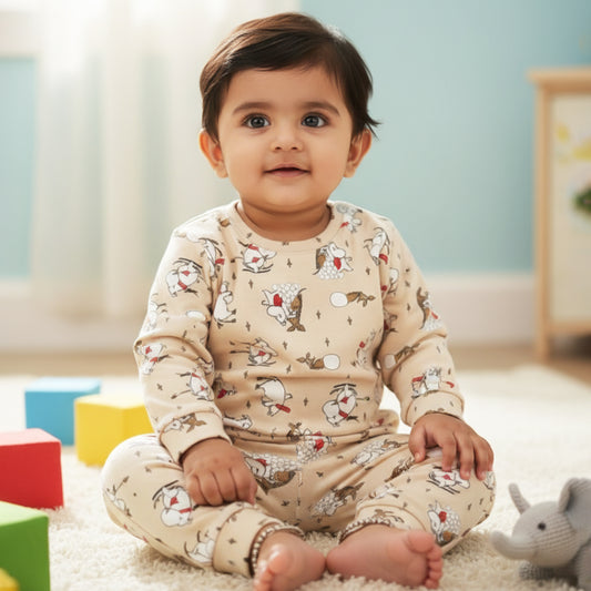 Winter Warm Full Sleeve Co-ord Sets For Baby | Soft & Breathable Organic Cotton Baby Outfit | Baby Dress | 1-3 Years | Polar Bear | Set of 1