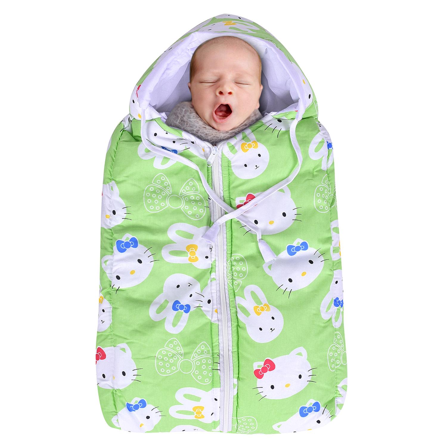 Mom's Home Baby Cotton Sleeping cum carrying Nest Bag -Green