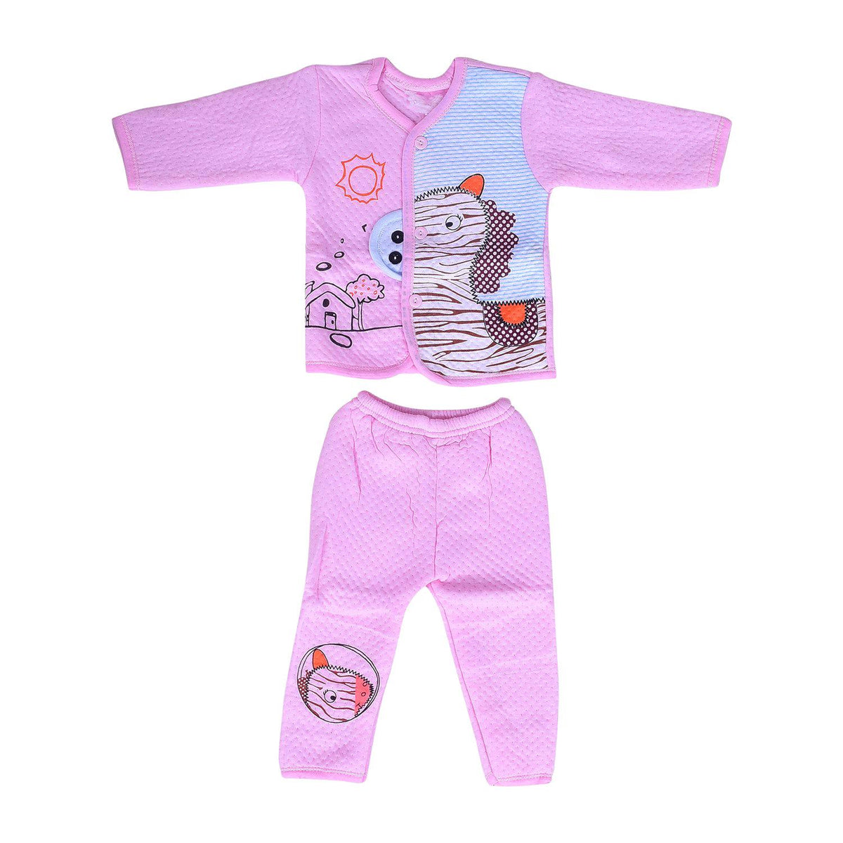 Unisex Baby's Warm Cotton Suit-1 Pajama and 1 Shirt- Designer Pink