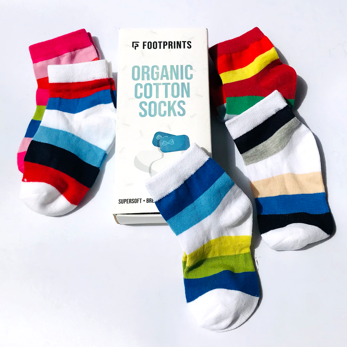 FOOTPRINTS Organic cotton Baby Socks - Pack of 5 Pairs - Rainbow Strip –  Moms Home