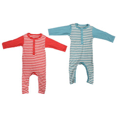 Baby Full Body length Romper/ Sleeping Suit-  Pack of 2 - Red and Green Stripes