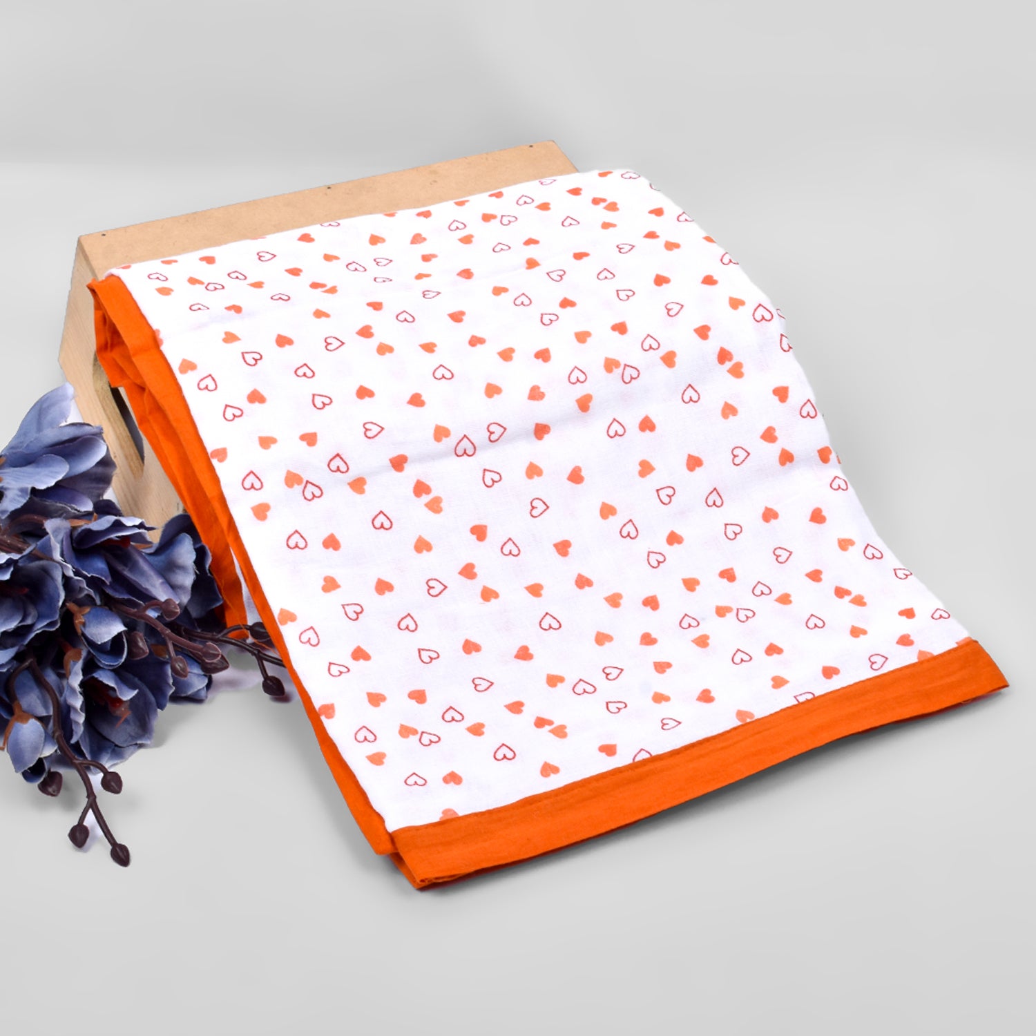 Baby Muslin Dohar- 100X100 CM-(0-3 Years)-Orange Heart