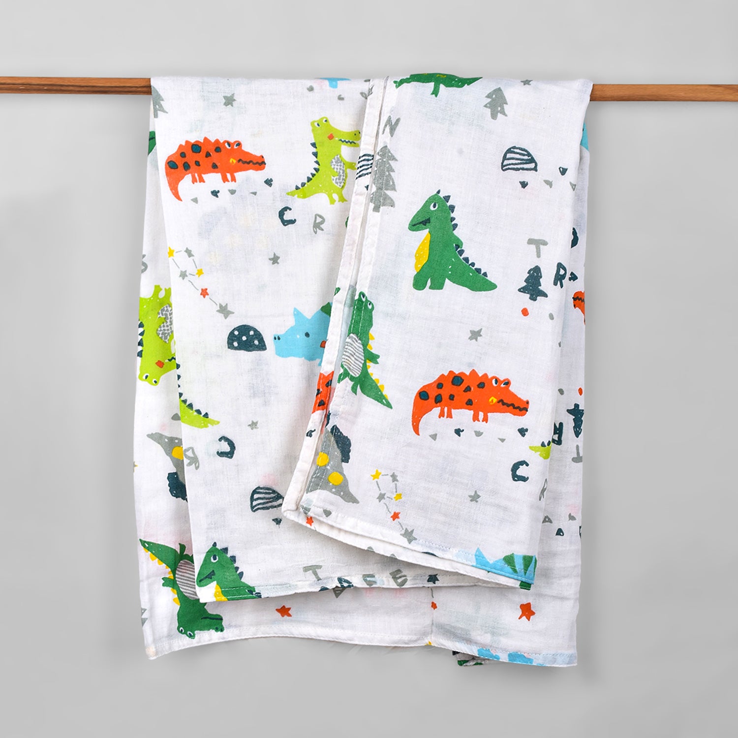Baby Muslin Cloth Swaddle - 0-12 Months,  Pack of 2 (Dinosaur & Blue Whale)