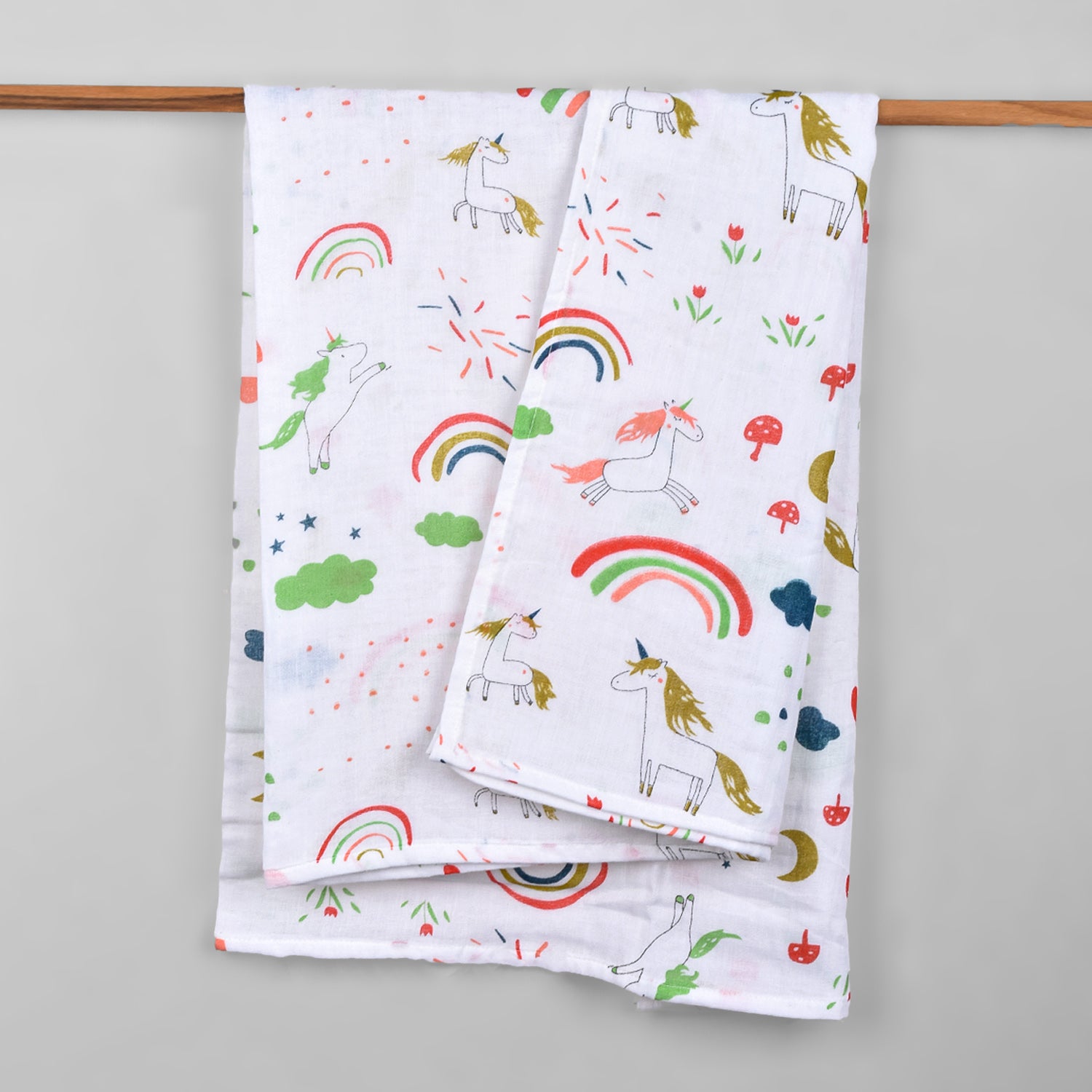 Baby Muslin Cloth Swaddle - 0-12 Months,  Pack of 2 (Unicorn & Dinosaur)