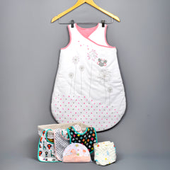Organic Cotton Baby Pink Sleeping Sack Gift Set with Bibs & Napkins , 0-9 Months - 10 Items