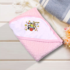 Ultra Soft Cotton Baby Hooded Towel  - Pink- 70x70 cm ( 0-3 Months )