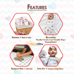 Baby Muslin Cloth Swaddle - 0-12 Months,  Pack of 2 (Dinosaur & Blue Whale)