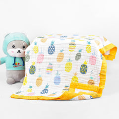 Baby Muslin 6 Layer Blanket cum Wash Towel- 100X100 CM - (0-3 Years) Pineapple