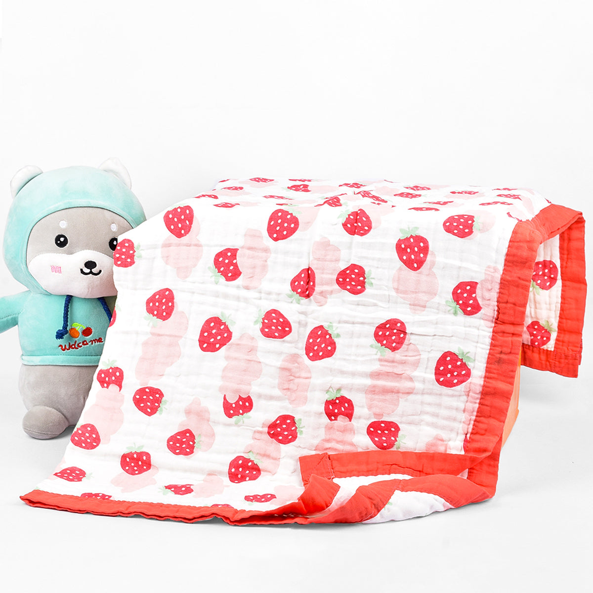 Baby Muslin 6 Layer Wash Towel- 100X100 CM - (0-3 Years) Pack Of 1 Strawberry2 Design