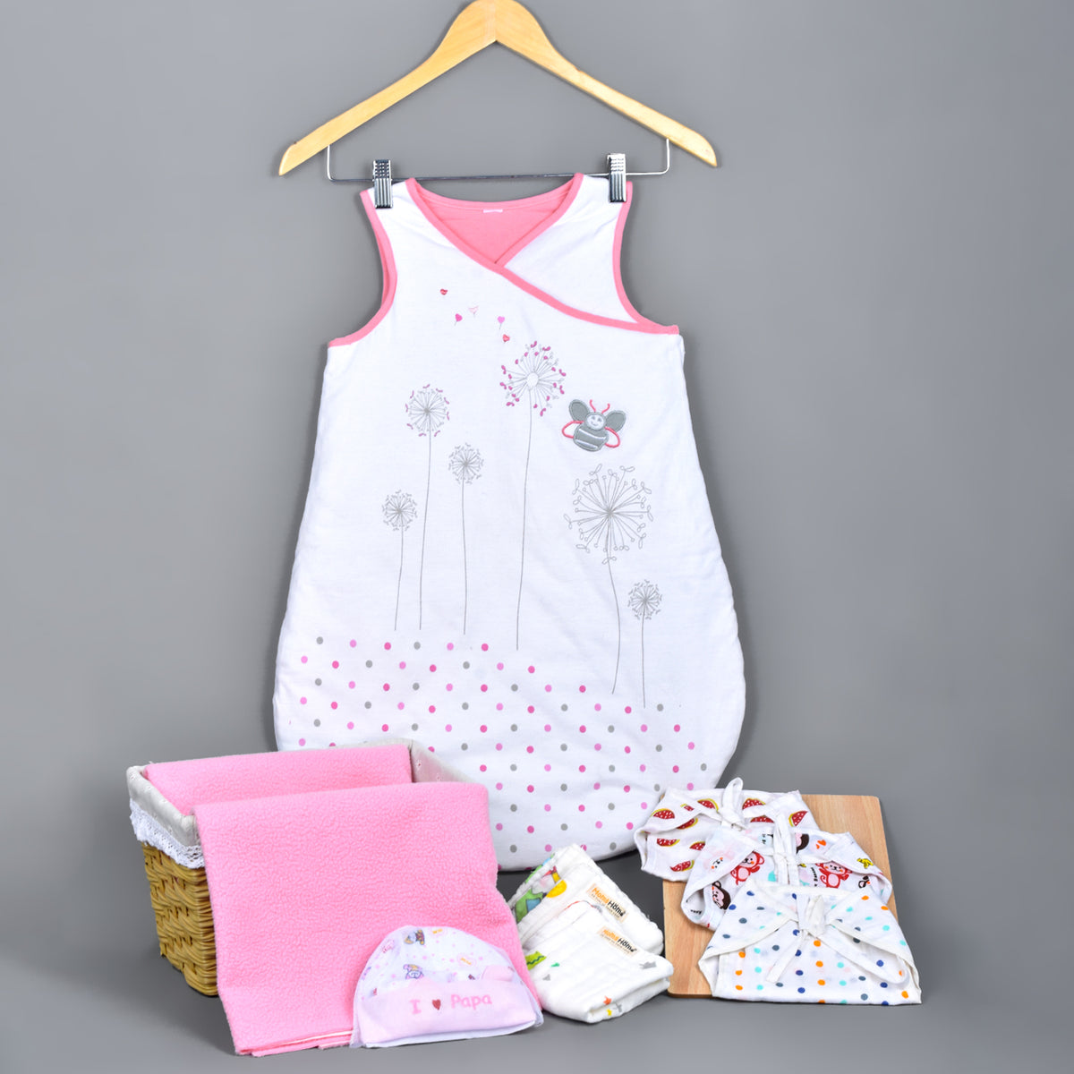 Organic Cotton Baby Pink Sleeping Sack Gift Set , 0-9 Months - 11 Items