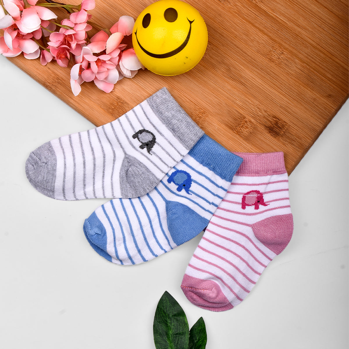 FOOTPRINTS Baby's Organic Colourful Stripes Cotton Socks (6-12 Months) -Pack of 3 Pairs - Baby Eleplant