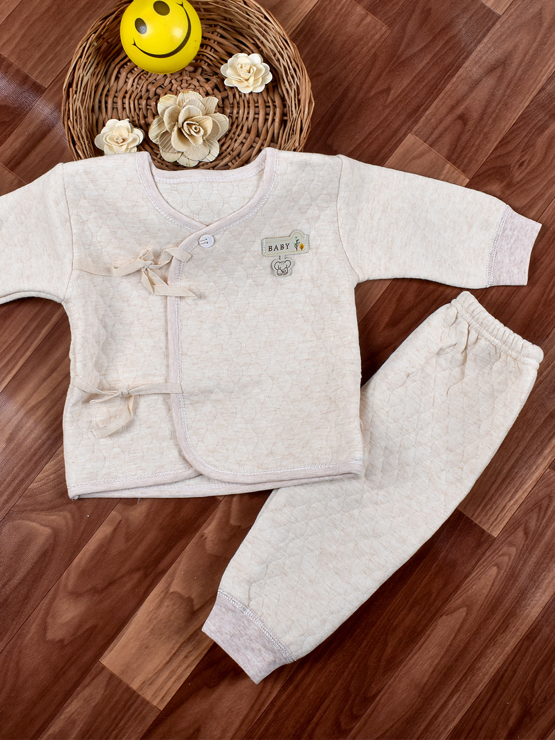 Newborn Baby's Warm Cotton Gift Set-1 Pajama and 1 Shirt- Brown