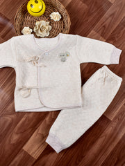 Newborn Baby's Warm Cotton Gift Set-1 Pajama and 1 Shirt- Brown