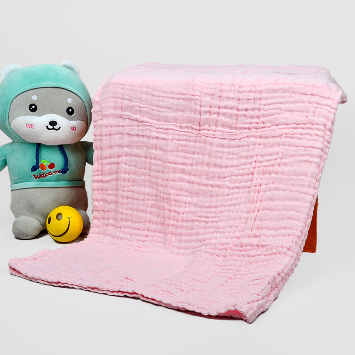 Baby Super Soft Absorbent Muslin 6 Layer wash Towel-100X100 CM-(0-3 Years)- Pink