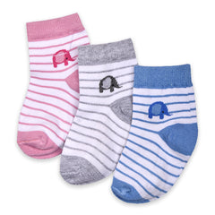 Footprints Organic Cotton Baby Socks, 12-24 Months- Pack of 3 Pairs- Elephant Design