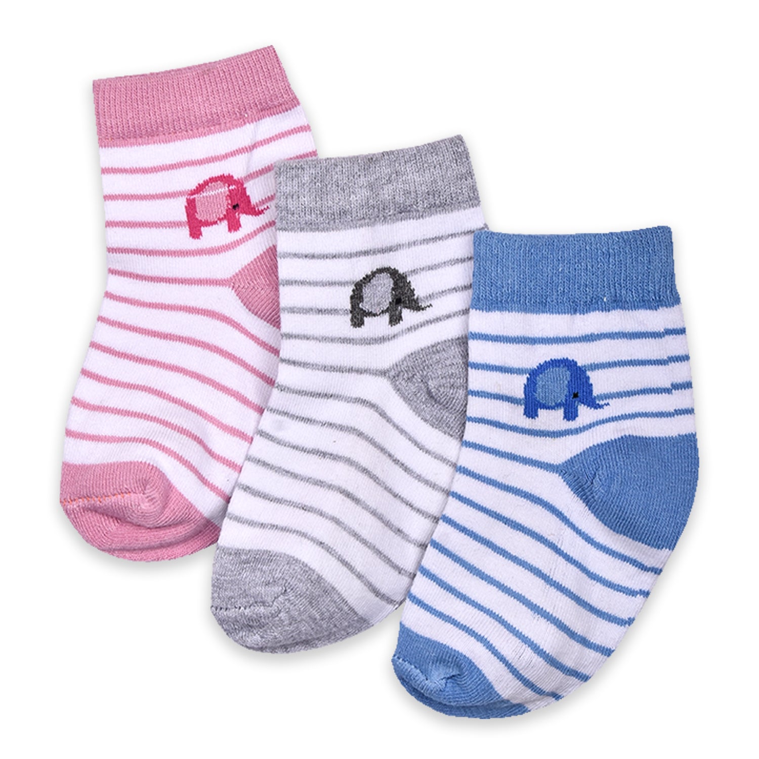 FOOTPRINTS Baby's Organic Colourful Stripes Cotton Socks (6-12 Months) -Pack of 3 Pairs - Baby Eleplant
